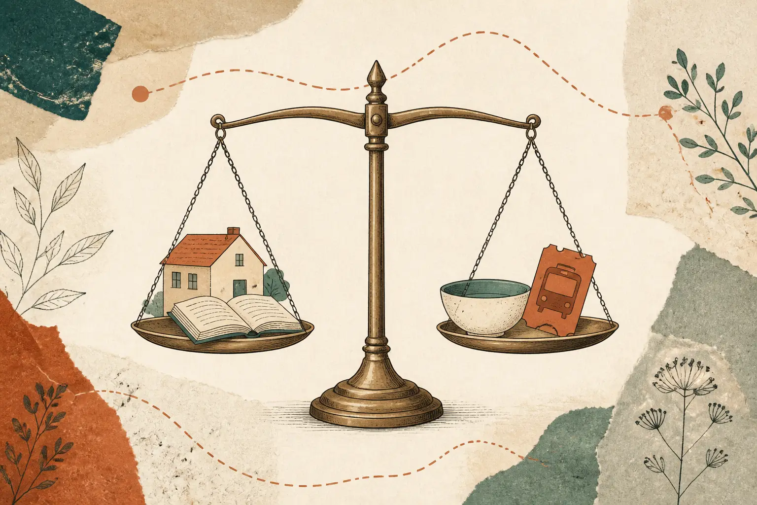 Illustration for the Compare hub on studyinthe.eu: balance scale with study-cost symbols.